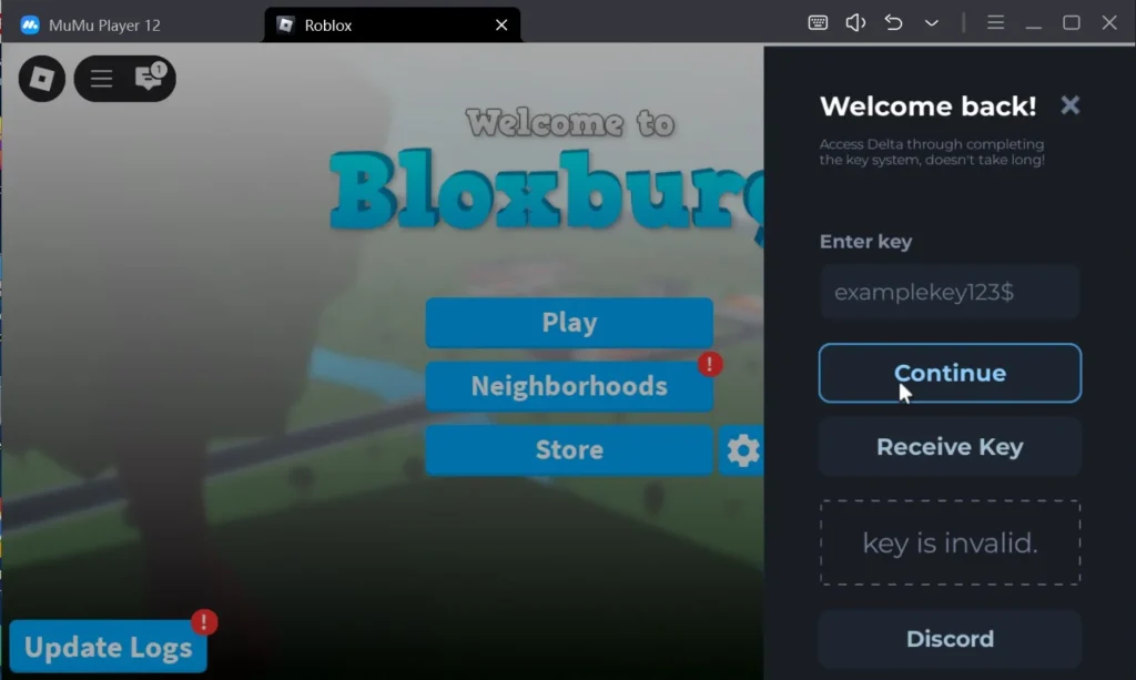 A GUI Delta aparecerá com a chave